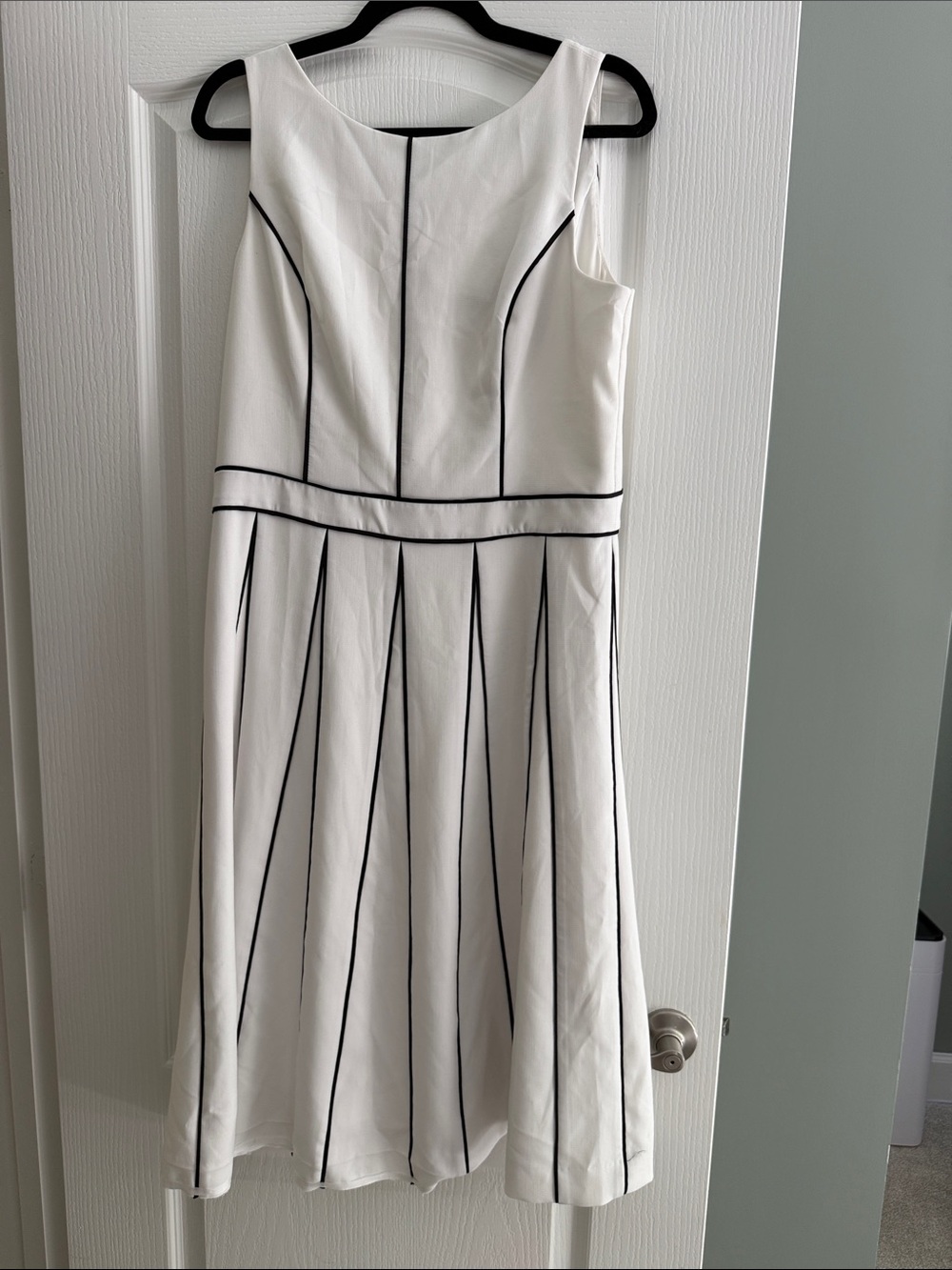 White House Black Market White Midi Dress with Black Piping